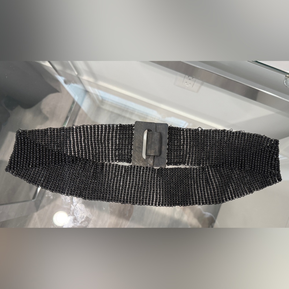 Beaded Black Women’s Stretch Wooden Buckle Belt